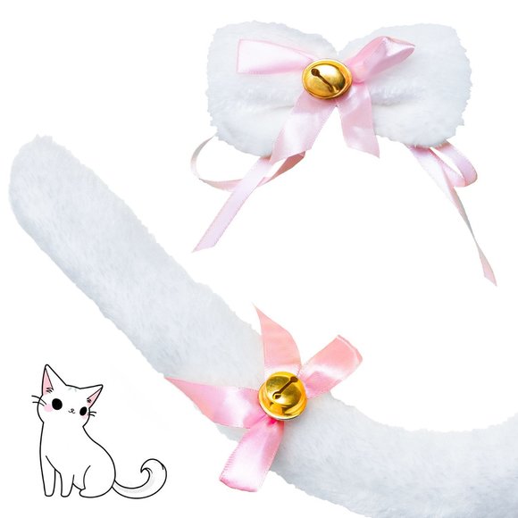Cat Cosplay Costume Kitten Ears Tail Collar Paws 5 Pack (white1)🐳 - Picture 3 of 5